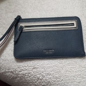 Kate Spade Dark Blue Wristlet with Silver Zipper